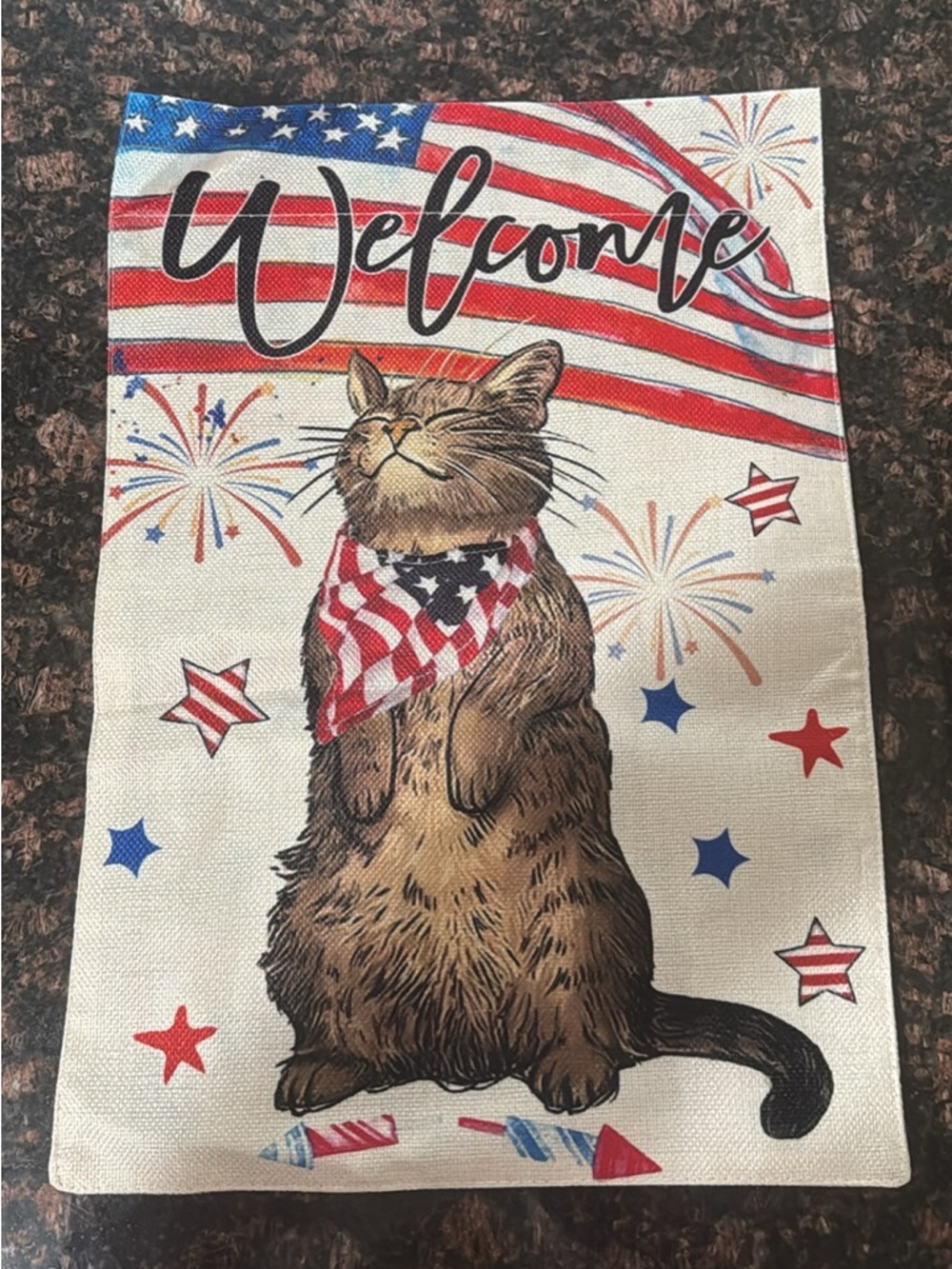 SOLD - Patriotic Cat Welcome Garden Flag